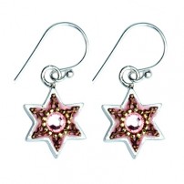 Enamel Pink Star of David Earrings with Swarovsky Crystals